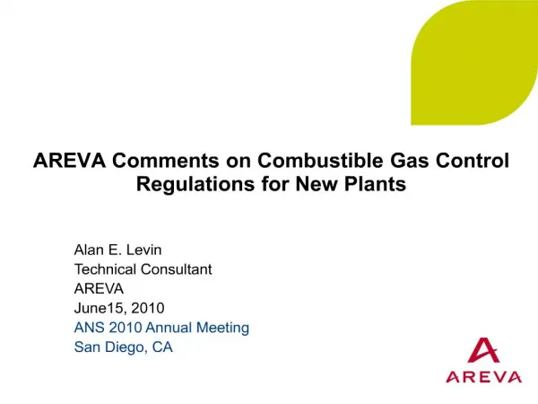AREVA Comments on Combustible Gas Control Regulations for New Plants