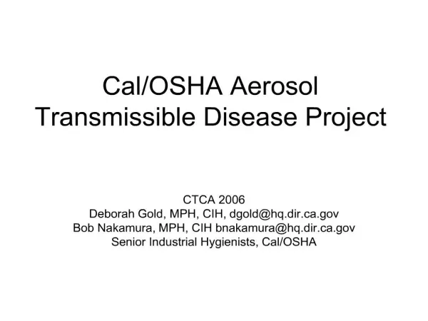 CalOSHA Aerosol Transmissible Disease Project