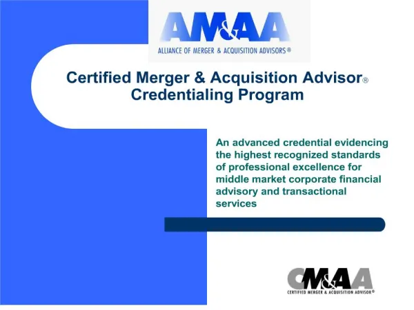 Certified Merger Acquisition Advisor Credentialing Program