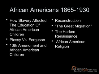African Americans 1865-1930 How Slavery Affected The ... - slide 1