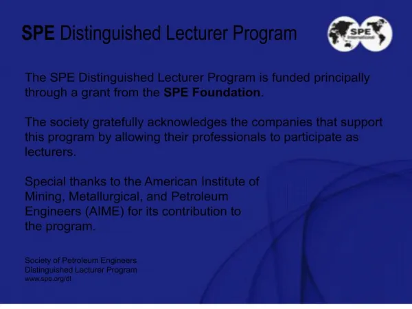 SPE Distinguished Lecturer Program