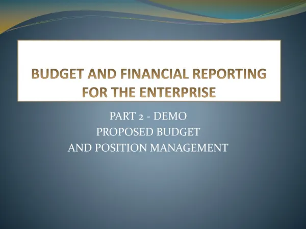 BUDGET AND FINANCIAL REPORTING FOR THE ENTERPRISE