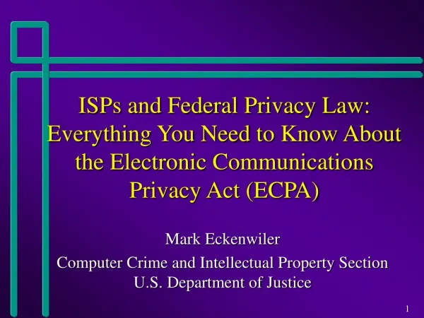 Mark Eckenwiler Computer Crime and Intellectual Property Section U.S. Department of Justice