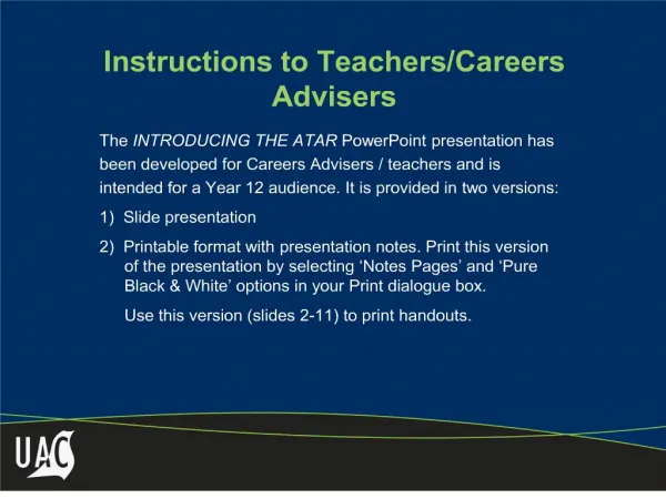 Instructions to TeachersCareers Advisers
