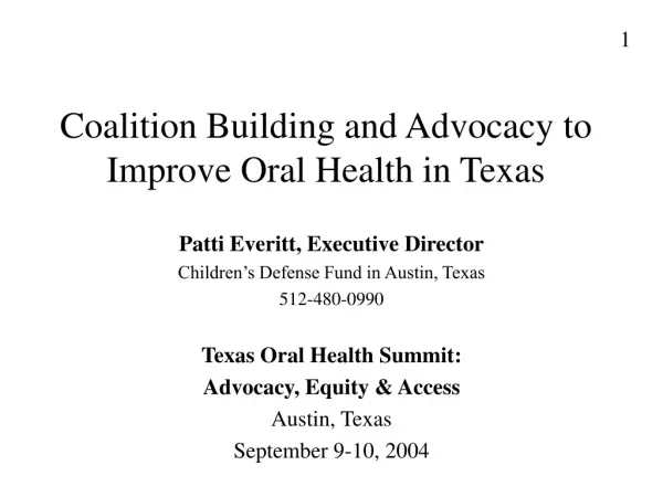 Coalition Building and Advocacy to Improve Oral Health in Texas