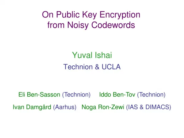 On Public Key Encryption from Noisy Codewords