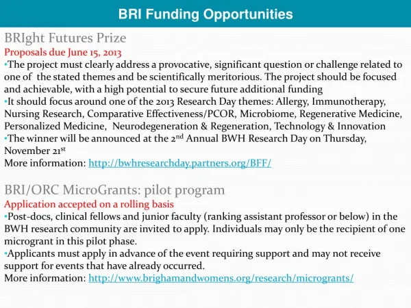 BRIght Futures Prize Proposals due June 15, 2013