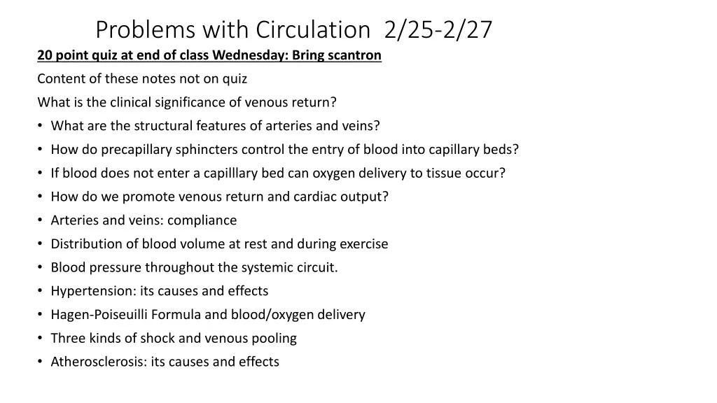problems with circulation 2 25 2 27