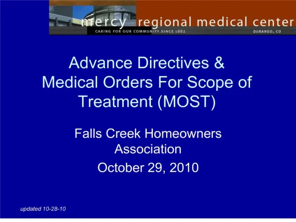 Advance Directives Medical Orders For Scope of Treatment MOST