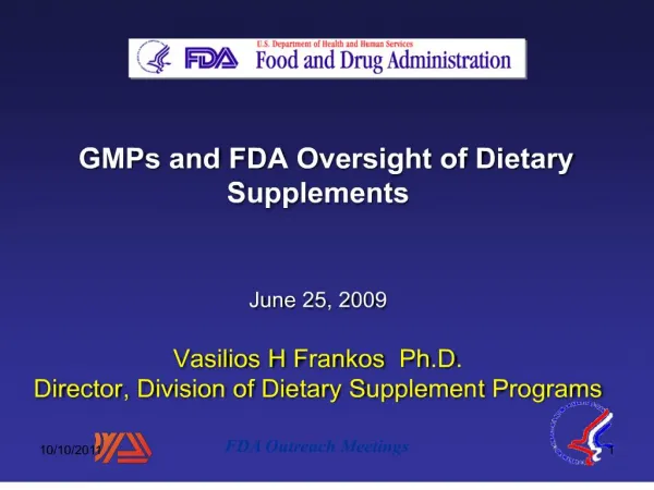 GMPs and FDA Oversight of Dietary Supplements Vasilios ...