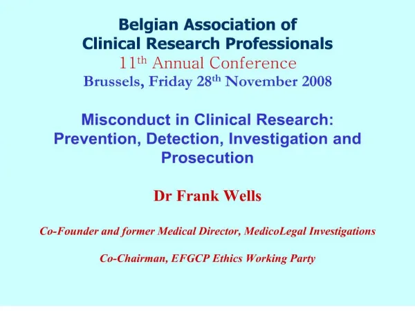 Belgian Association of Clinical Research Professionals 11 th