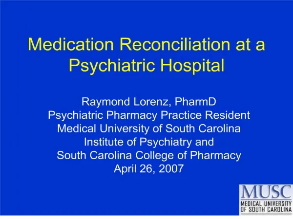 Medication Reconciliation at a Psychiatric Hospital