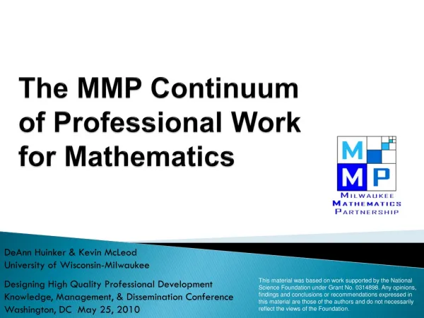The MMP Continuum of Professional Work for Mathematics