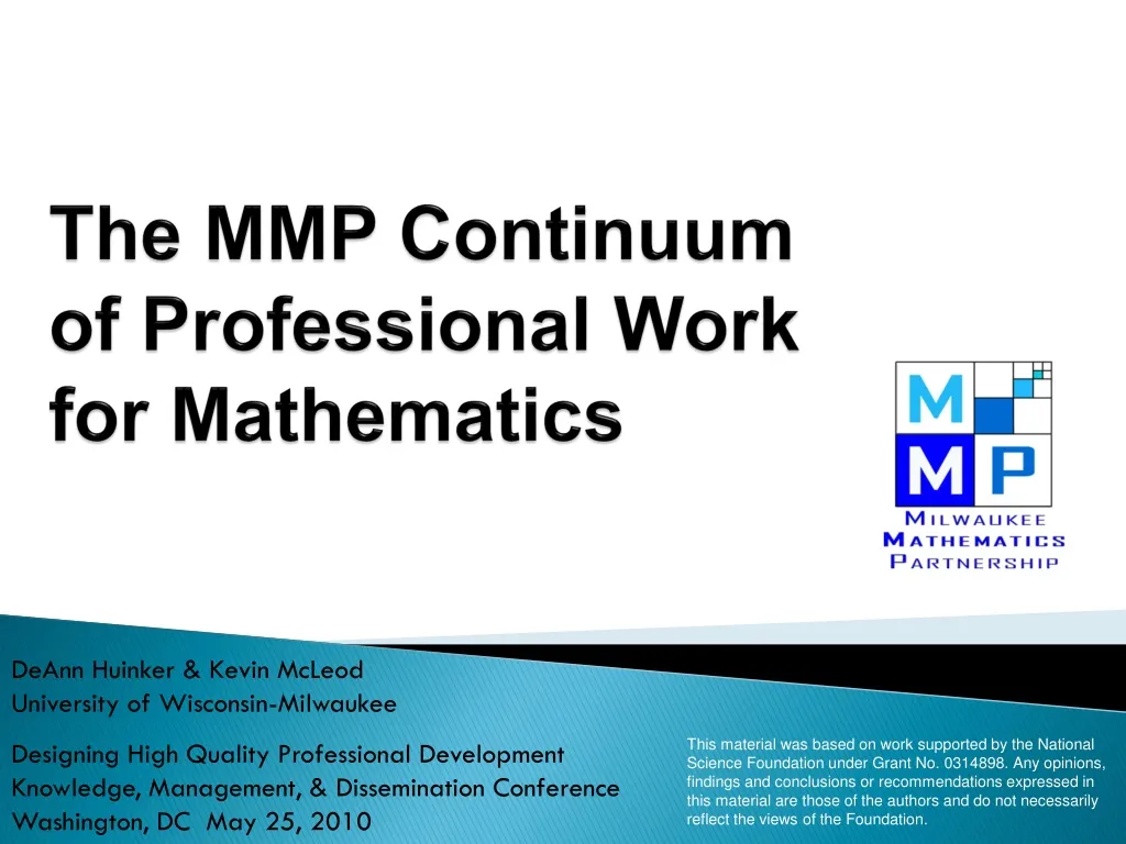 the mmp continuum of professional work for mathematics