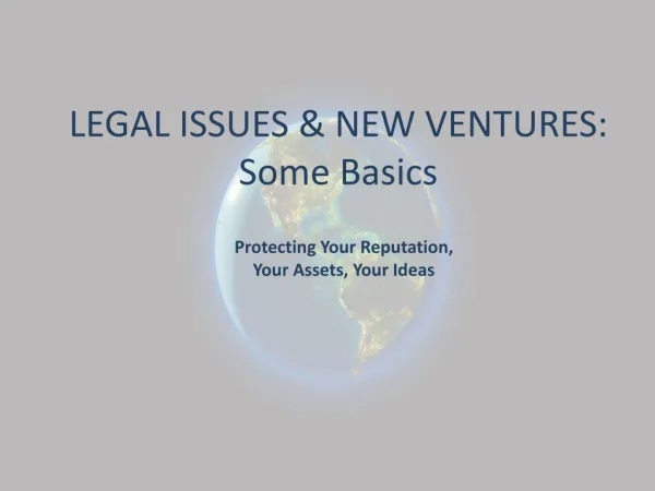 LEGAL ISSUES &amp; NEW VENTURES: Some Basics