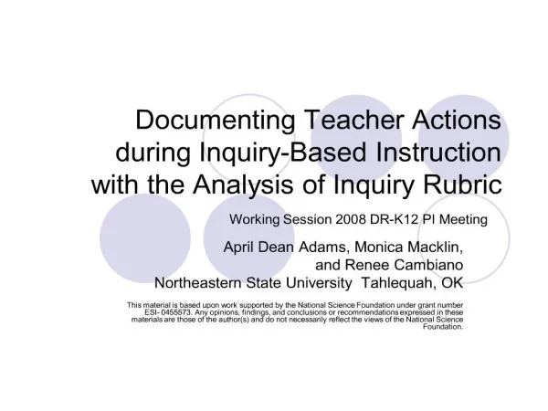 Documenting Teacher Actions during Inquiry-Based Instruction with the Analysis of Inquiry Rubric