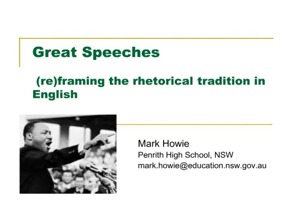 Great Speeches reframing the rhetorical tradition in English
