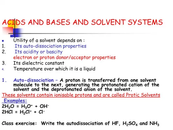 ACIDS AND BASES AND SOLVENT SYSTEMS