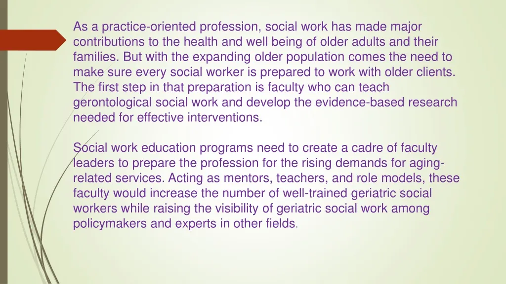 as a practice oriented profession social work