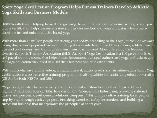 Sport Yoga Certification Program Helps Fitness Trainers