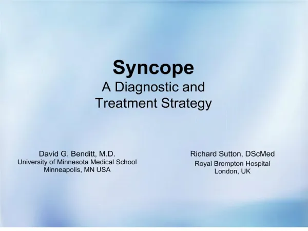 Syncope A Diagnostic and Treatment Strategy