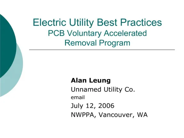 Electric Utility Best Practices PCB Voluntary Accelerated ...
