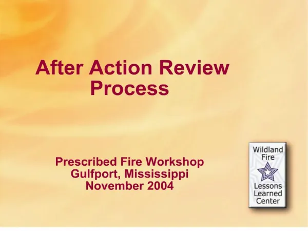 After Action Review Process Prescribed Fire Workshop Gulfport, Mississippi November 2004