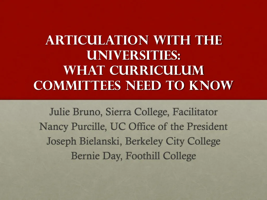articulation with the universities what curriculum committees need to know