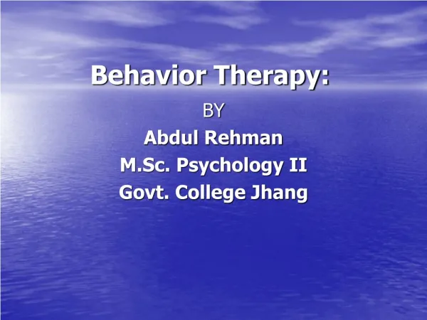 Behavior Therapy: