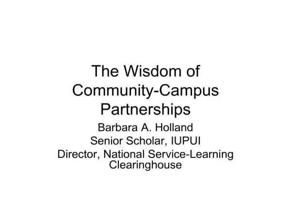 The Wisdom of Community-Campus Partnerships