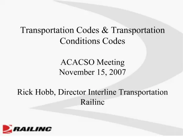Transportation Codes Transportation Conditions Codes ACACSO ...