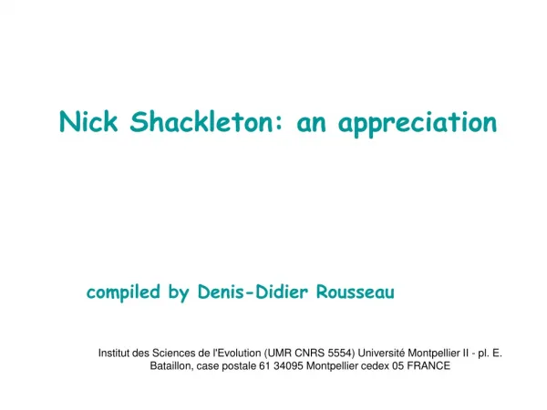 Nick Shackleton: an appreciation