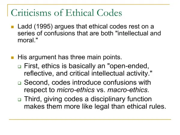 Criticisms of Ethical Codes