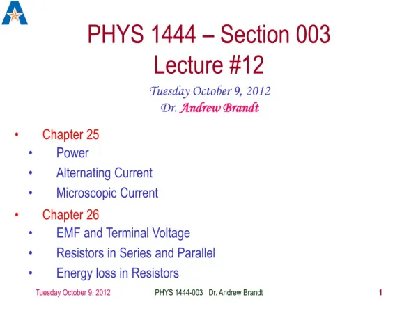 PHYS 1444 – Section 003 Lecture #12