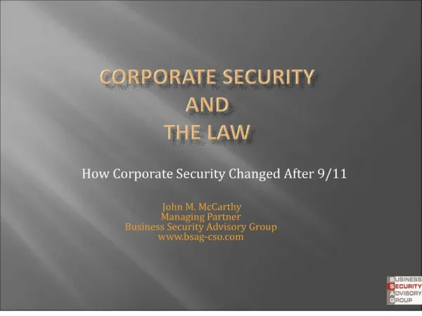 CORPORATE SECURITY and THE LAW