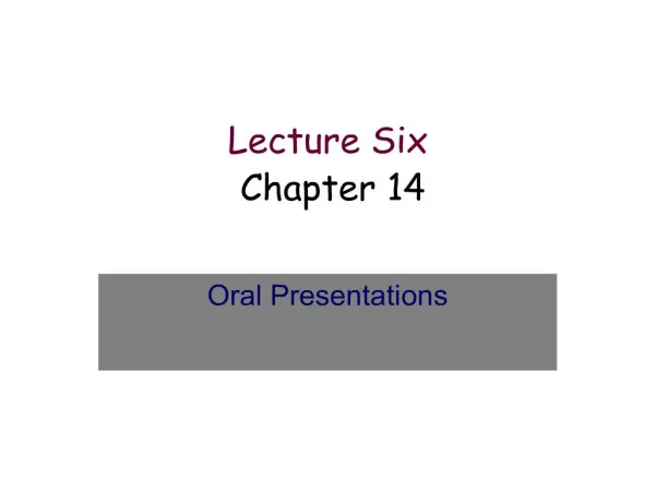 Lecture Six Chapter 14
