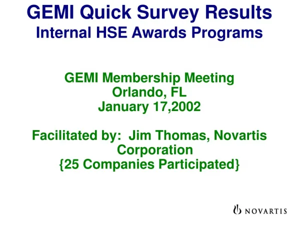GEMI Quick Survey Results Internal HSE Awards Programs