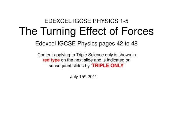 EDEXCEL IGCSE PHYSICS 1-5 The Turning Effect of Forces