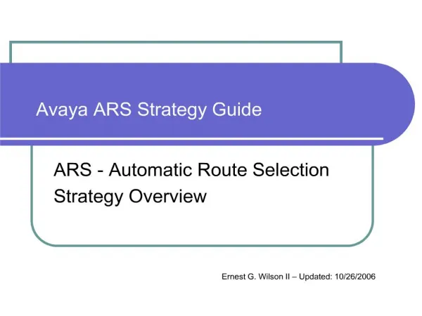 Avaya ARS Strategy Guide