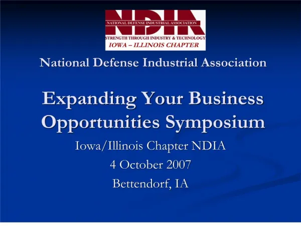 National Defense Industrial Association Expanding Your Business Opportunities Symposium