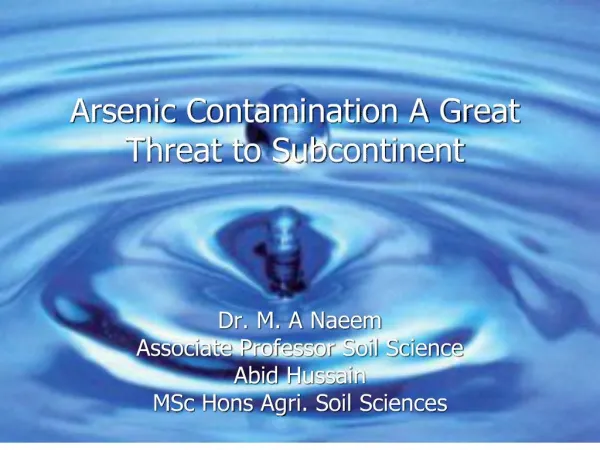 Arsenic Contamination A Great Threat to Subcontinent