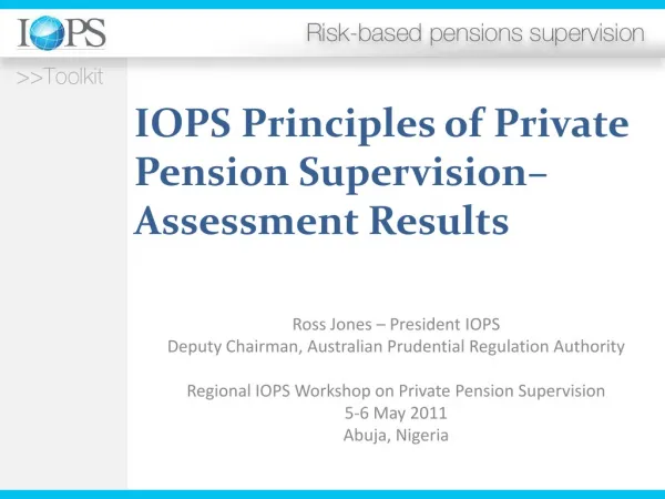 IOPS Principles of Private Pension Supervision– Assessment Results