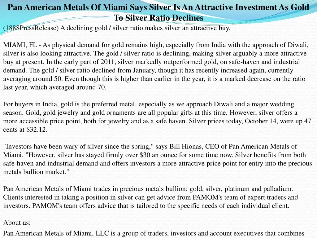 pan american metals of miami says silver
