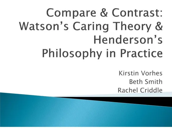 Compare Contrast: Watson s Caring Theory Henderson s Philosophy in Practice