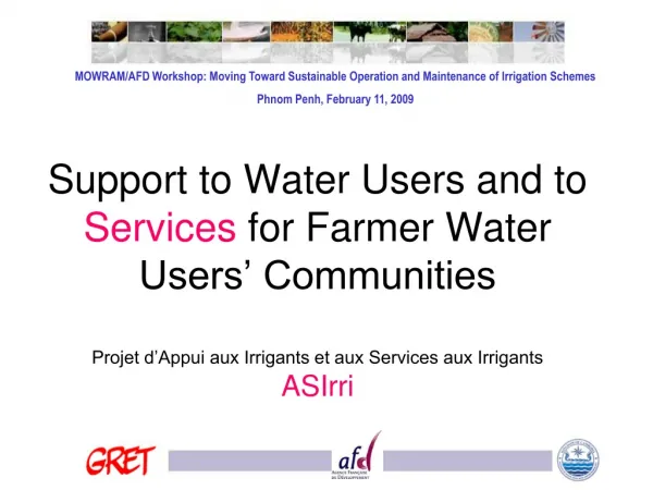 MOWRAM/AFD Workshop: Moving Toward Sustainable Operation and Maintenance of Irrigation Schemes