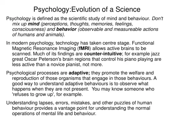Psychology:Evolution of a Science