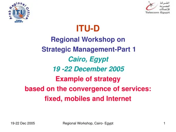 ITU-D Regional Workshop on Strategic Management - Part 1 Cairo, Egypt 19 -22 December 2005