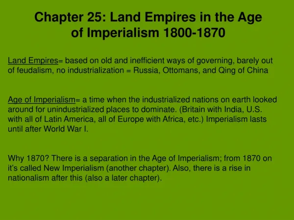 Chapter 25: Land Empires in the Age of Imperialism 1800-1870