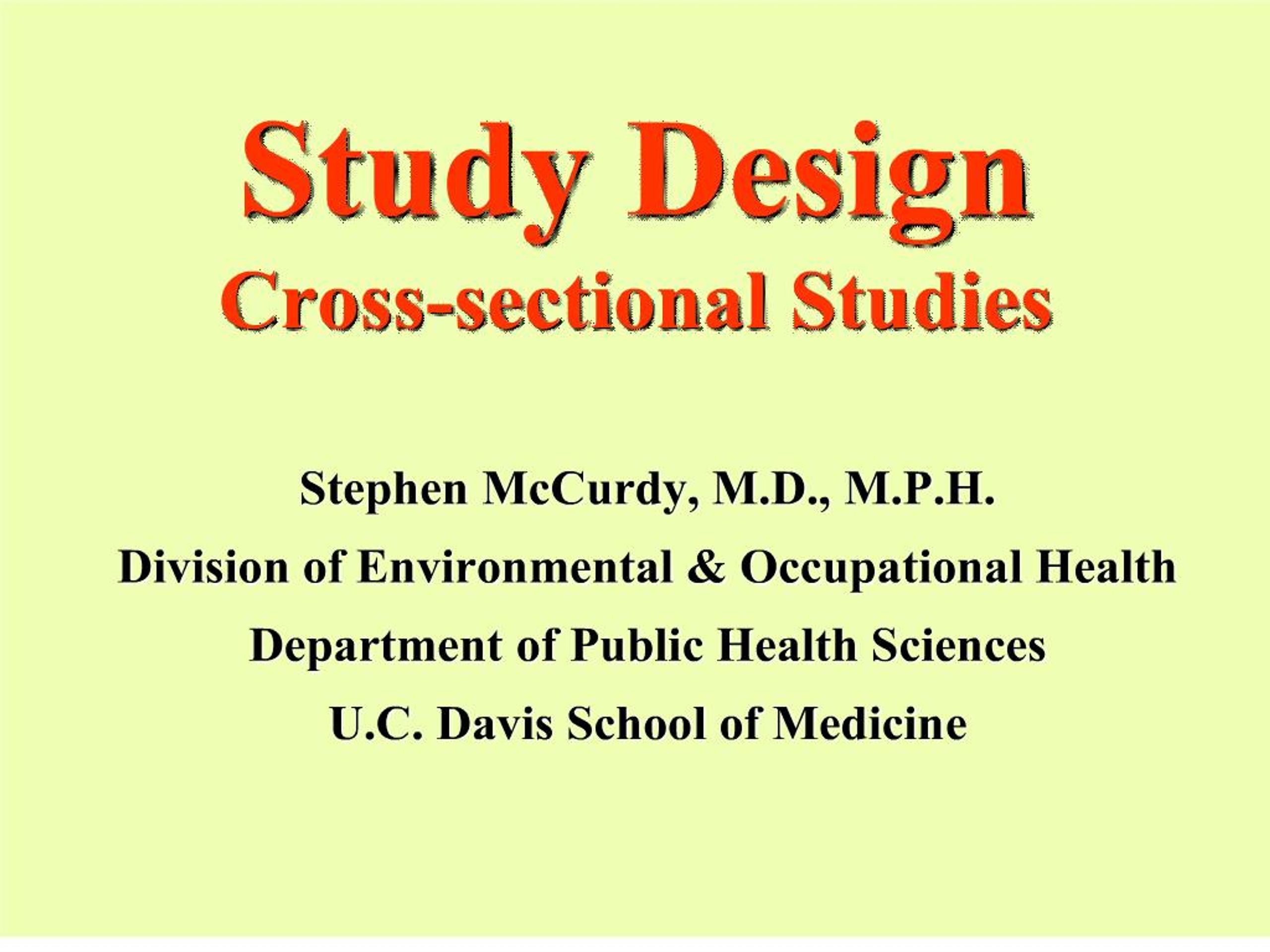 PPT - Study Design Cross-sectional Studies PowerPoint Presentation ...