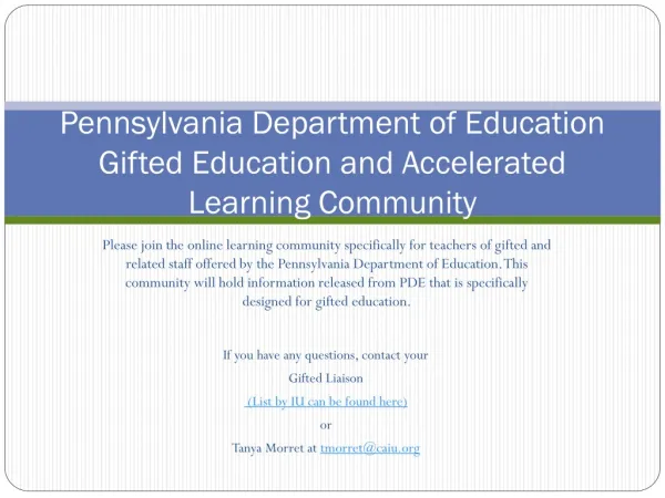 Pennsylvania Department of Education Gifted Education and Accelerated Learning Community